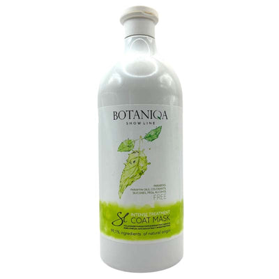 Botaniqa Intense Treatment Coat Mask pet conditioner combines egg whites, Japanese seaweed and avocado oil with other natural conditioners to rebuild, moisturize and protect while adding shine and smoothness Brushing is easier due to the increase the coat elasticity which helps prevent breakage making styling easier.  33 fl oz.