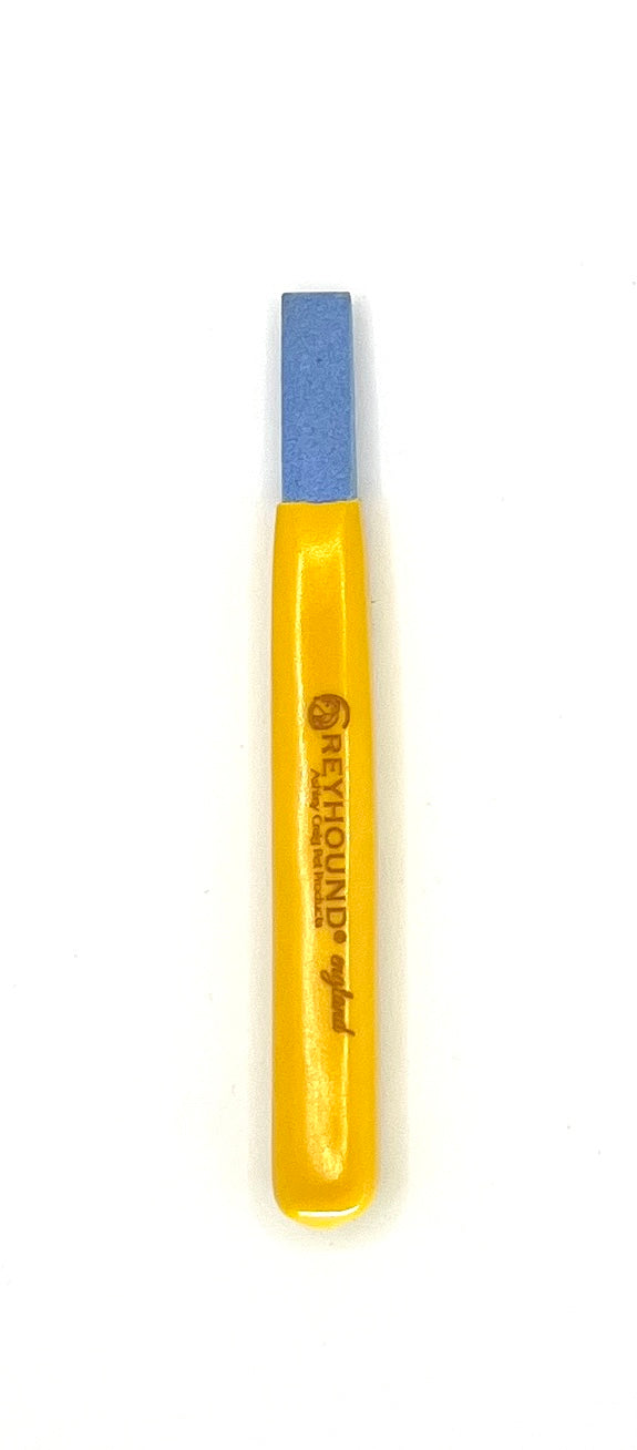 Greyhound Hand Stripping Stones are expertly shaped and ground with tapered ends for use on all wire and coarse coated dogs. These natural, light weight stones have a textured surface that easily grips hair, making them ideal for shaping heads and other areas during any part of the grooming routine. The ergonomic rubber handle, designed to maximize comfort, can be used in either the left or right hand.