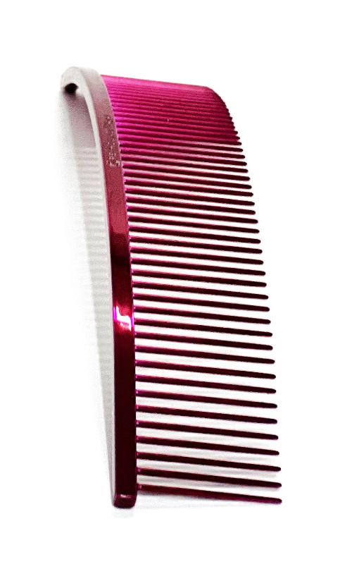 The Greyhound professional pet grooming comb ARC Curved Collection provides superior styling control. These curved combs work great for finishing work and hard to reach areas specifically for fluffing heads and legs while also ideal for "spray up" styles. These European dual tine medium/fine combs come in the fun Candy colors and two sizes. Raspberry