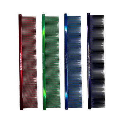 The Fine Greyhound Comb Finesse Collection features a 7.6"L x 1.4"W extra fine tine for unrivaled styling control. This design is great for detecting tangles and smoothing most coat types. Available in the "Candy" solid color options and the "Sparkle" glittery color options. Candy Colors.
