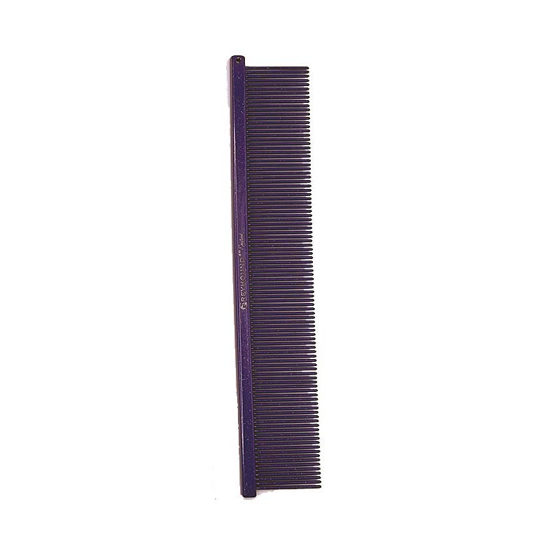 Greyhound professional pet grooming comb Finesse Collection features a 7.6"L x 1.4"W extra fine tine for unrivaled styling control. This design is great for detecting tangles and smoothing most coat types. Available in the "Candy" solid color options and the "Sparkle" glittery color options. Purple Sparkle.