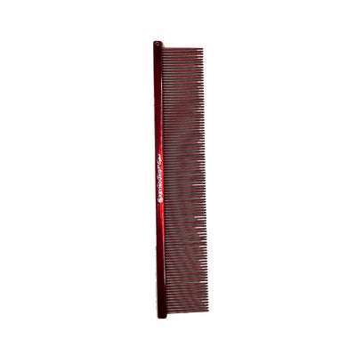 The Fine Greyhound Comb Finesse Collection features a 7.6"L x 1.4"W extra fine tine for unrivaled styling control. This design is great for detecting tangles and smoothing most coat types. Available in the "Candy" solid color options and the "Sparkle" glittery color options. Red Candy.