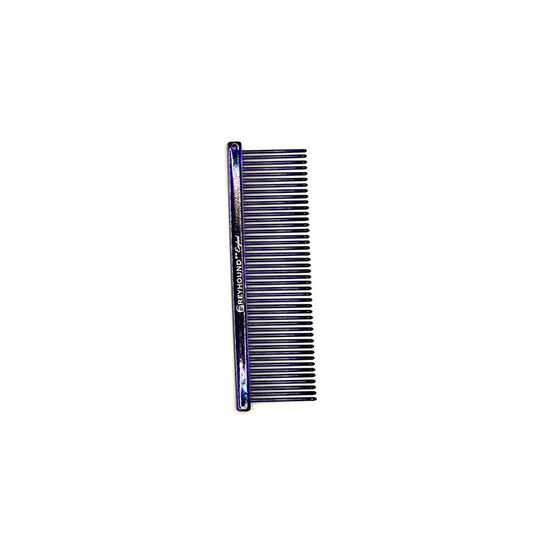 The Fine Greyhound Comb Finesse Collection features a smaller 4.5"L x 1.4"W extra fine tine for unrivaled styling control. This smaller design is great for smoothing most coat types in areas like the face or feet. The smaller, portable size is ideal for show and competition when last minute adjustments happen. Candy Purple.
