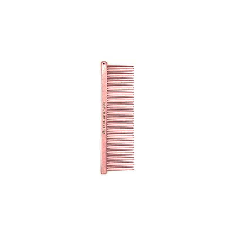 The Fine Greyhound Comb Finesse Collection features a smaller 4.5"L x 1.4"W extra fine tine for unrivaled styling control. This smaller design is great for smoothing most coat types in areas like the face or feet. The smaller, portable size is ideal for show and competition when last minute adjustments happen. Light Pink Dior.