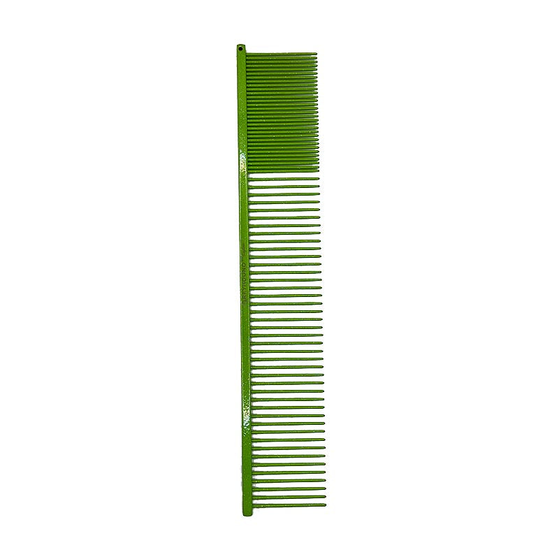 The 2.5" Fine/Medium Combo Greyhound Comb Ultra Lite X Collection features a longer 9.875"L x 1.75"W design with only 2.5” of fine tines combined with remaining medium tines making it ideal for fluffing furnishings, heads, and long-coats. Available in the "Sparkle" glittery color options. Lime Green.