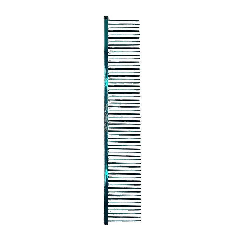 The Long Medium Greyhound Comb Ultra Lite Collection features a longer 9.875"L x 1.75"W design with only medium tines. The longer design making it ideal working with medium to long coated breeds. Available in the "Candy" solid color options. Teal.
