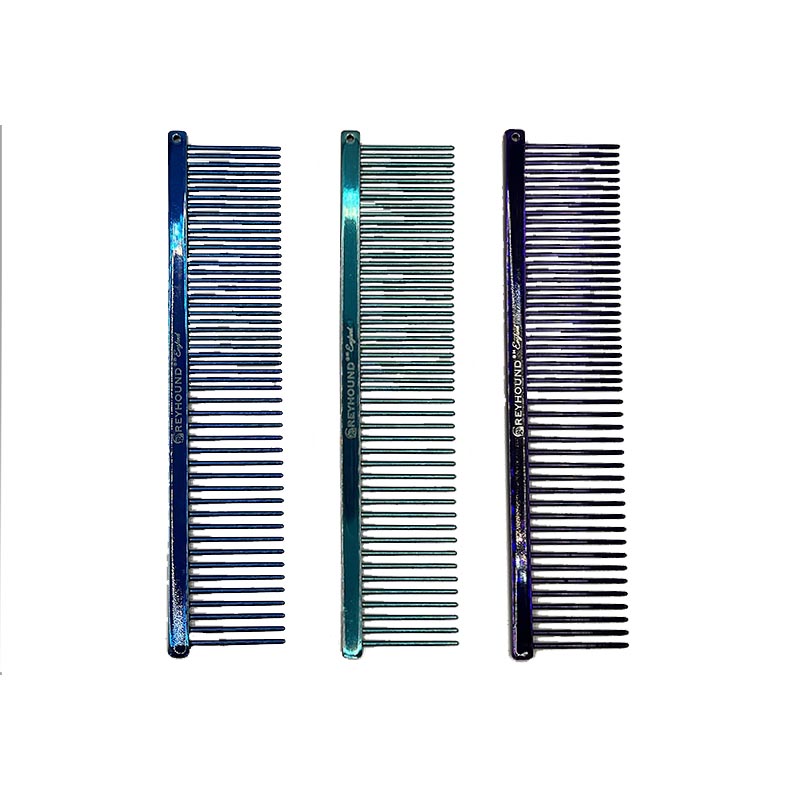 The Mini Fine/Medium Combo Greyhound Comb Beauty Collection offers the smaller version of the popular fine/medium combo comb size. This 6.25"L x 1.4"W comb is perfect for heads and faces and ideal for smaller pets and to reach hard to get to areas. Available in the "Candy" solid color options. All Colors.