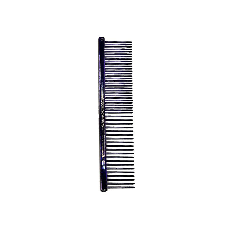 Greyhound Comb Beauty Collection offers the smaller version of the popular fine/medium combo comb size. This 6.25"L x 1.4"W comb is perfect for heads and faces and ideal for smaller pets and to reach hard to get to areas. Available in the "Candy" solid color options. Purple.