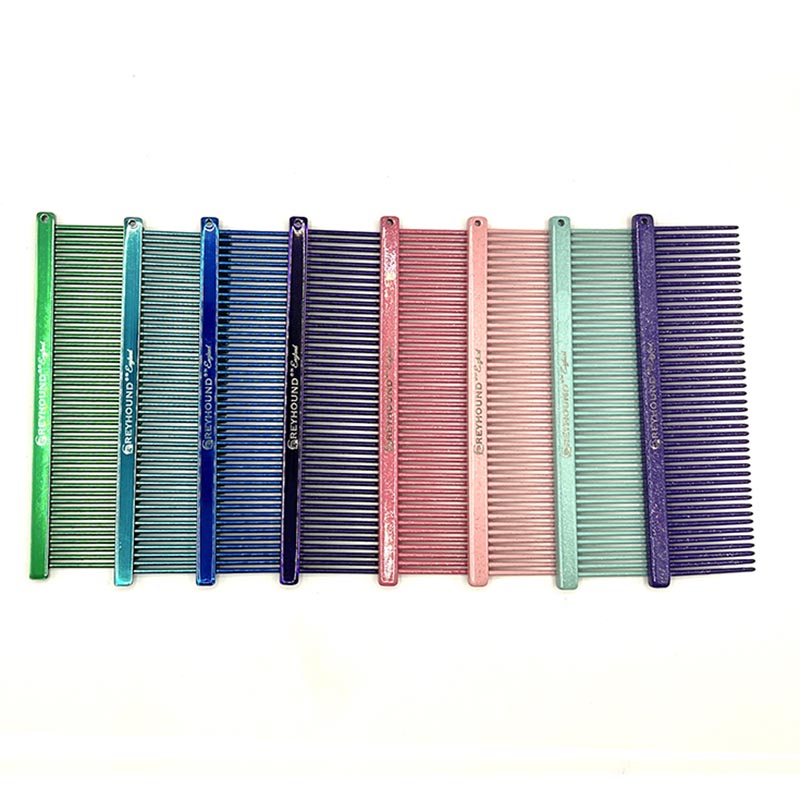 The Fine Greyhound Comb Finesse Collection features a smaller 4.5"L x 1.4"W extra fine tine for unrivaled styling control. This smaller design is great for smoothing most coat types in areas like the face or feet. The smaller, portable size is ideal for show and competition when last minute adjustments happen. Available in the "Candy" solid color options and the "Sparkle" glittery color options.
