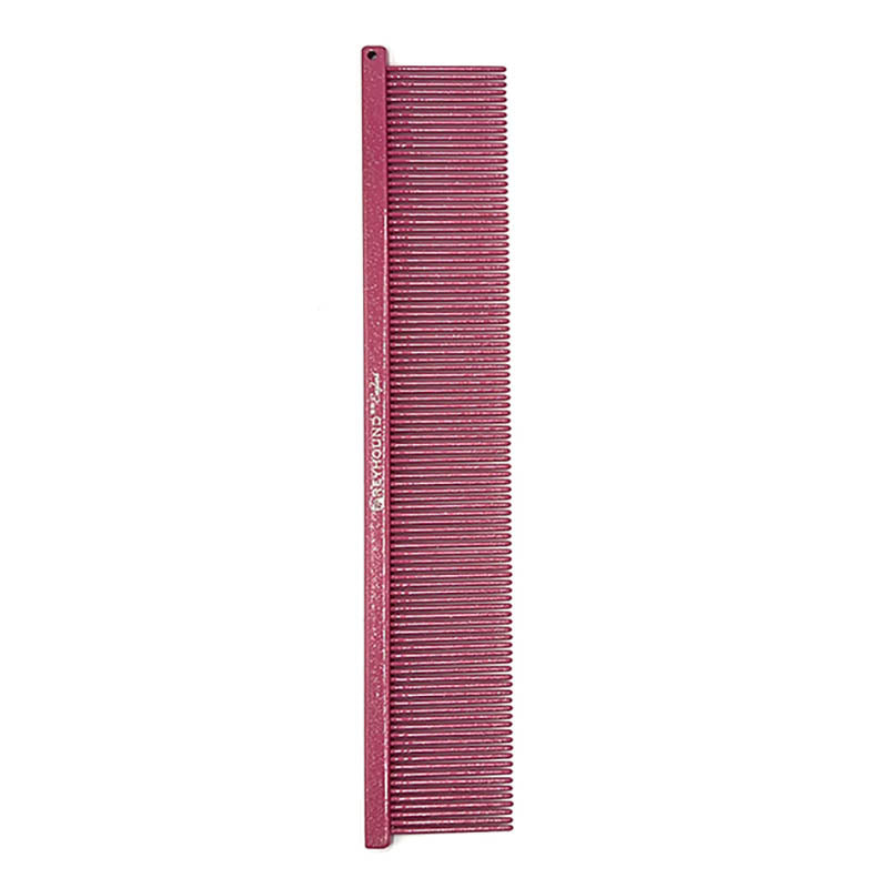 The Fine Greyhound Comb Finesse Collection features a 7.6"L x 1.4"W extra fine tine for unrivaled styling control. This design is great for detecting tangles and smoothing most coat types.  Lipstick Dark Pink Sparkle