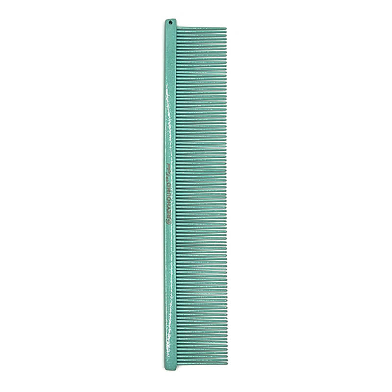 The Fine Greyhound Comb Finesse Collection features a 7.6"L x 1.4"W extra fine tine for unrivaled styling control. This design is great for detecting tangles and smoothing most coat types.  Tiffany Light Blue Sparkle