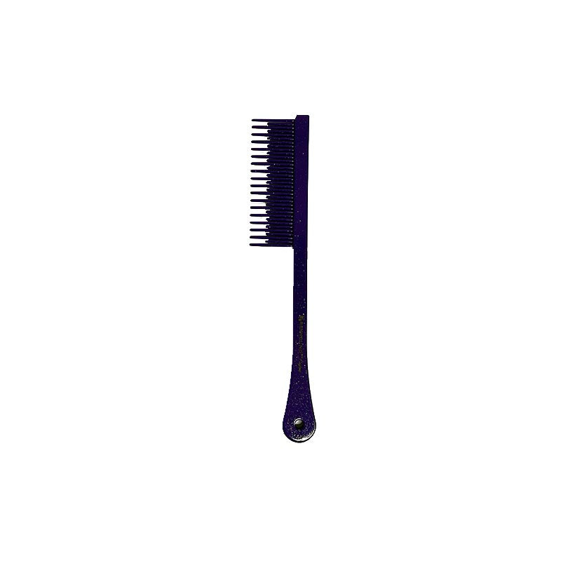 he Multi Length Greyhound Handle Comb Handy Collection features 7.25."L handled comb with fine multi length tines. Designed with a slightly heavier handle for better balance, this metal handled comb is ideal for teasing and backcombing areas such as the head, face, ears, and feet or for quick, last-minute smoothing touches before competition. Available in purple.