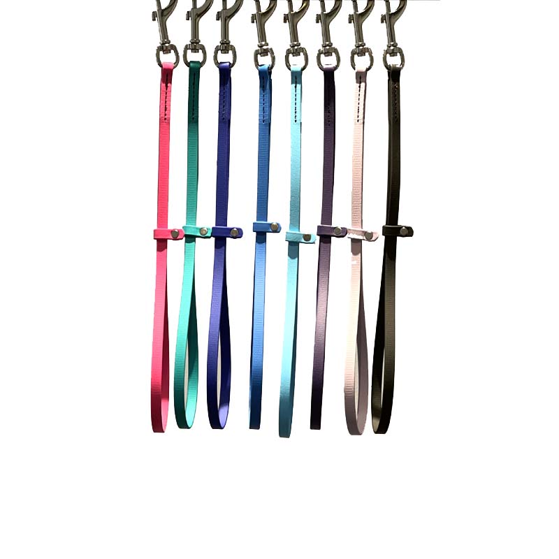 These patent pending grooming loops are 18" long and made from USA manufactured and produced heavy duty BioThane Beta 520. This durable, non-porous material is ideal for long lasting, odor free grooming equipment. The polyester nylon webbing core covered with a TPU coating, making it strong and flexible. Heavy stitching allows for the material to hold up to all types of tugging. All Colors.