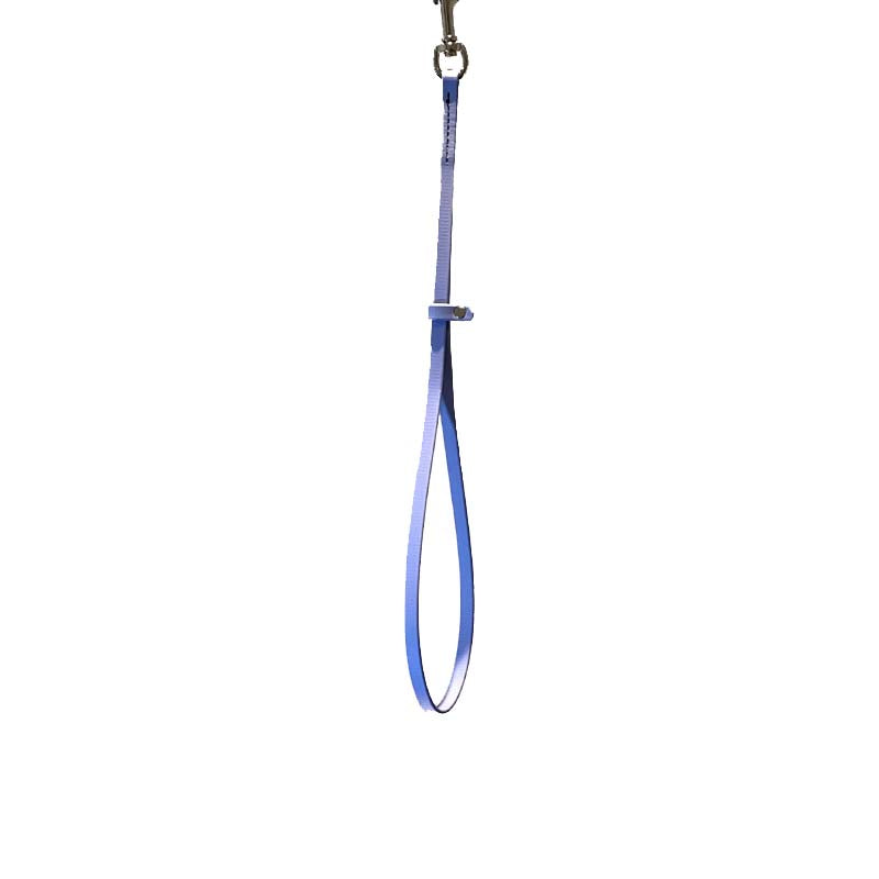 These patent pending grooming loops are 18" long and made from USA manufactured and produced heavy duty BioThane Beta 520. This durable, non-porous material is ideal for long lasting, odor free grooming equipment. The polyester nylon webbing core covered with a TPU coating, making it strong and flexible. Heavy stitching allows for the material to hold up to all types of tugging. Light Purple.