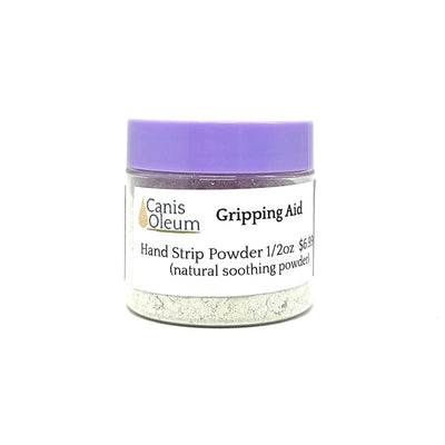 Canis Oleum Gripping Aid makes it easier to grasp and pull only the dead coat you want thus preserving coat texture and color for many terriers and sporting breeds. By applying the powder thoroughly within the coat, it will not only absorb excess oils and improve grip but contains a gentle, non-abrasive exfoliant which helps remove dead skin cells.