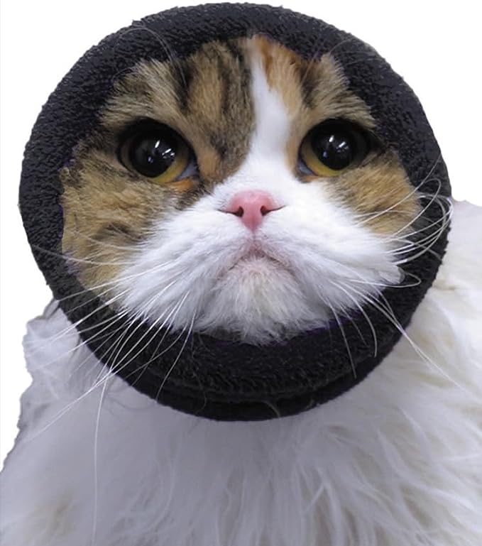 Happy Hoodie®, the original Head Hug for Pets™, muffles the loud noise from velocity driers and keeps the high-The Happy Hoodie® is the original Head Hug for Pets™. This product muffles the loud noise from velocity driers and keeps the high-pressured, blown air away from the ear canals while absorbing moisture from ears and head, speeding up dry times. Happy Hoodie Extra Small Black on Cat.