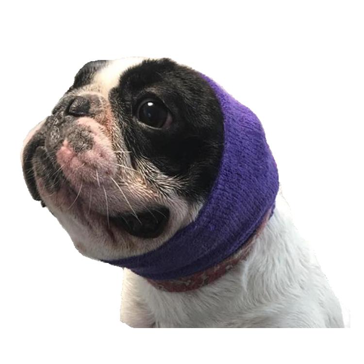 The Happy Hoodie® is the original Head Hug for Pets™. This product muffles the loud noise from velocity driers and keeps the high-pressured, blown air away from the ear canals while absorbing moisture from ears and head, speeding up dry times. Extra small on cat. Small Purple on Boston Terrier.