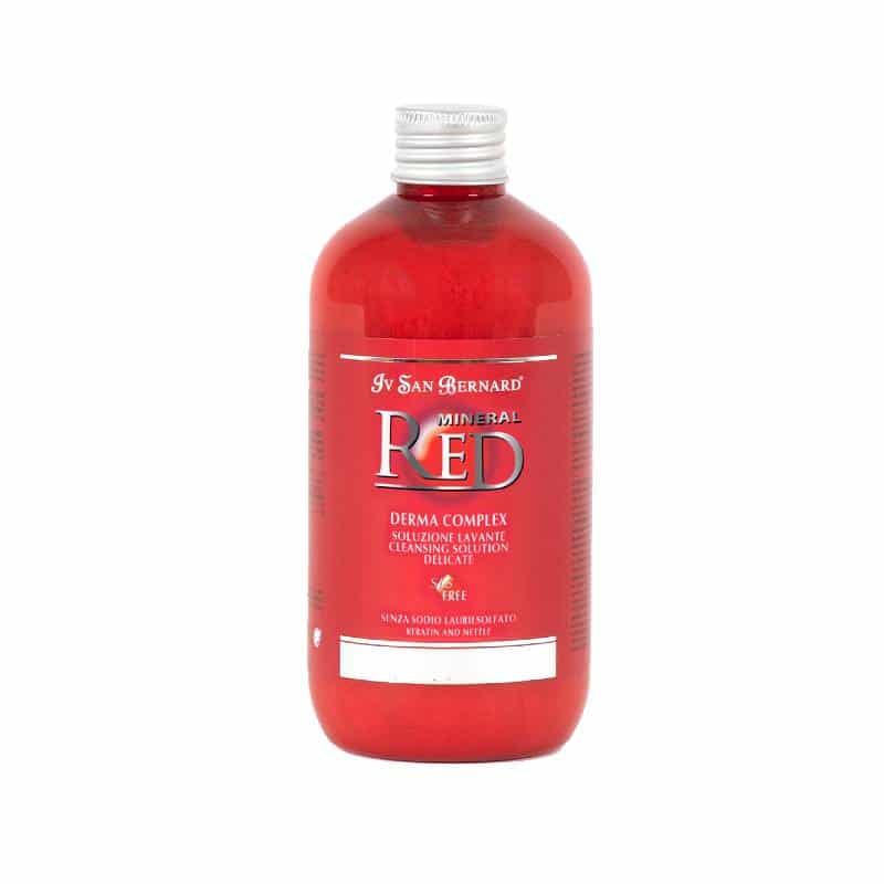 Iv San Bernard Mineral Red Complex Pet Shampoo is a gentle cleanser employing the benefits of keratin and nettle. Keratin deeply nourishes the coat and rebuilds the protective layer of skin by enhancing skin elasticity allowing the coat to shine. Nettle has natural astringent properties that battle eczema, hives, excessive grease and prevents hair-loss while leaving the coat soft and shiny. This shampoo is used in targeted therapy protocols for optimal skin health and often combined with ISB products.