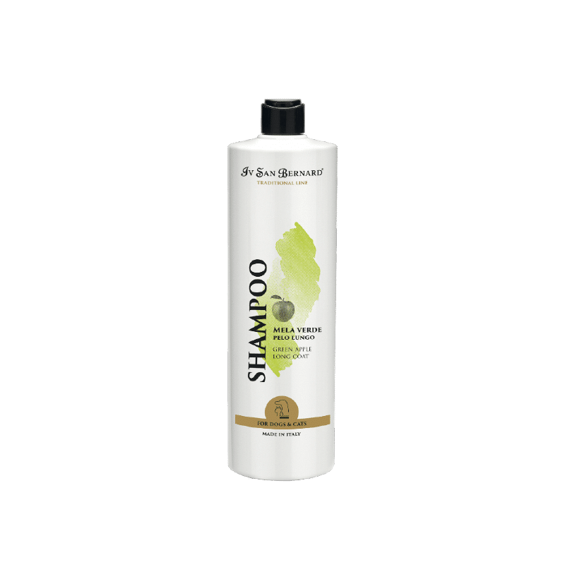 Iv San Bernard Green Apple Pet Shampoo is specially formulated for breeds with long coats. With a refreshing apple aroma, perfect for both dogs and cats, this moisturizing formula nourishes and revitalizes the coat, leaving it smooth and shiny. Its gentle formula also helps detangle long and curly coats without causing any irritation to the skin. This special combination of ingredients was developed to decrease the likelihood of skin sensitivities.  1000ml.