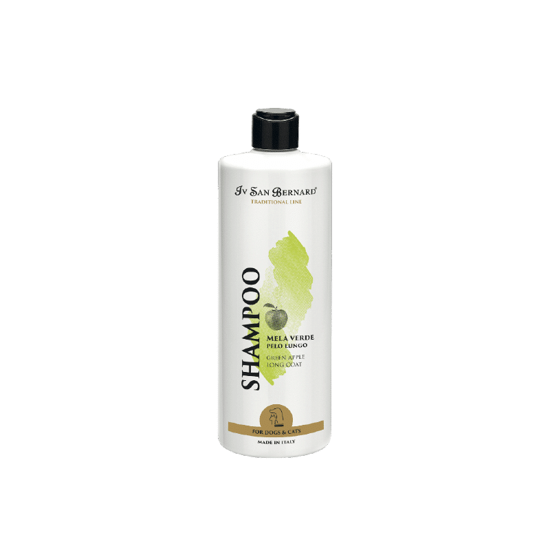Iv San Bernard Green Apple Pet Shampoo is specially formulated for breeds with long coats. With a refreshing apple aroma, perfect for both dogs and cats, this moisturizing formula nourishes and revitalizes the coat, leaving it smooth and shiny. Its gentle formula also helps detangle long and curly coats without causing any irritation to the skin. This special combination of ingredients was developed to decrease the likelihood of skin sensitivities. 500ml.