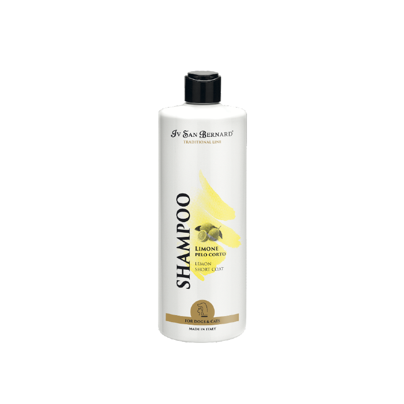 Iv San Bernard Lemon Pet Shampoo is specially formulated for pets with short coats. With a fresh lemon fragrance, perfect for both dogs and cats, this emollient action formula gives the coat elasticity and creates a soft and shiny finish while preventing dandruff. This special combination of ingredients was developed to decrease the likelihood of skin sensitivity. 500 ml.