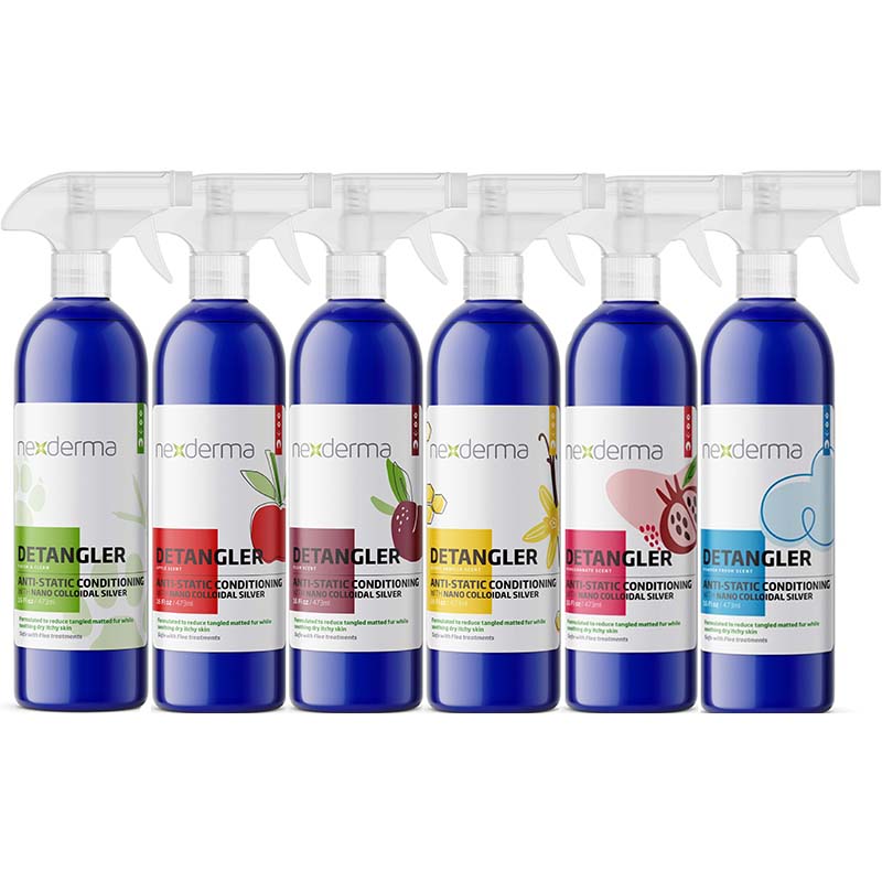 Nexderma Anti-Static Detangling Pet Conditioning Spray helps de-tangle pet’s coats with ease. This highly specialized no-rinse formula with coconut and oat extract, castor oil and Vitamin E makes the coat feel luxuriously soft while quickly untangling difficult mats. The additional silver nanoparticles provide natural antifungal and antimicrobial protection to guard against skin issues, fungal infections, wounds, and more. Added natural essential oils leave a pleasant scent.
