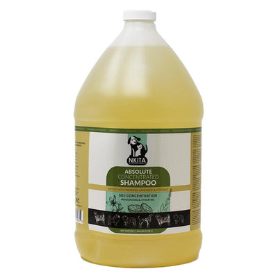Nkita Professional ABSOLUTE Concentrated Shampoo is a highly concentrated, deep cleansing shampoo that removes oils, grease, dirt, and stains from all coat types and is lightly fragranced to deodorize and leave a clean, fresh scent.