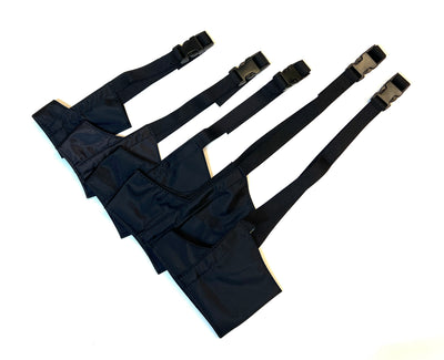 These reinforced nylon safety muzzles adjust for a comfortable fit that won't pinch skin or pull coat. The Kiwk Klip buckle allows for easy placement. Muzzle straps are designed to fit behind the dog's head just below the ears.