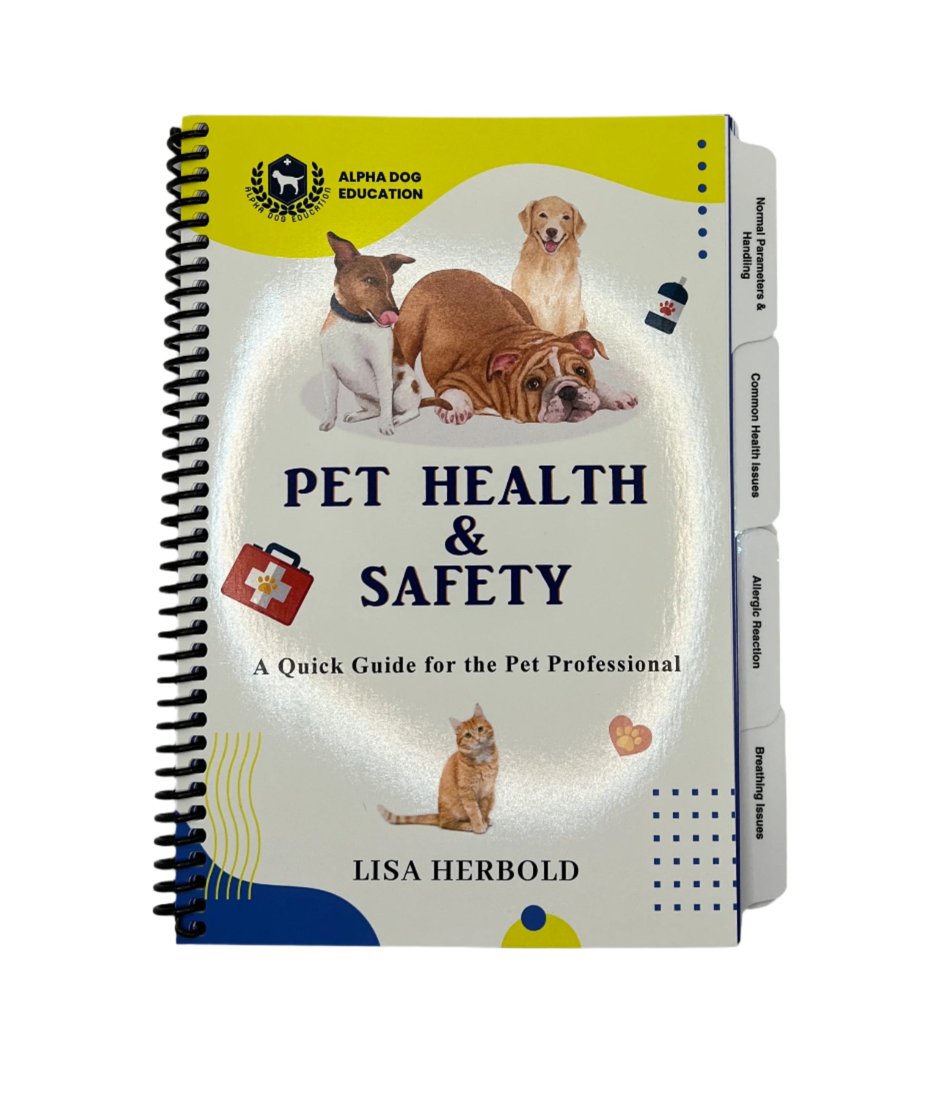 Lisa Herbold, ICMG, MPAe, MGBS, CAH, PGC, FFC, PTI, has combined the knowledge she has gained with her 30+ years experience working in veterinarian emergency services, professional grooming and teaching CPR/first aid to provide a practical quick guide for professionals to use.&nbsp;Her goal is to improve the training for professional pet groomers and other pet industry professional to confidently handle health concerns and emergencies by acquiring these additional skills to provide a safe environment.