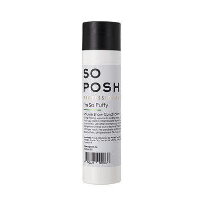 So Posh I'm So Puffy Shampoo is a deep cleaning volumizer that maintains texture with additional hydration and vitamins to strengthen the coat while combating breakage. This formula works great with breeds that need extra volume such as the Poodles, Bichon Frise, Pomeranian or Samoyed. 8.45 oz or 250 ml.