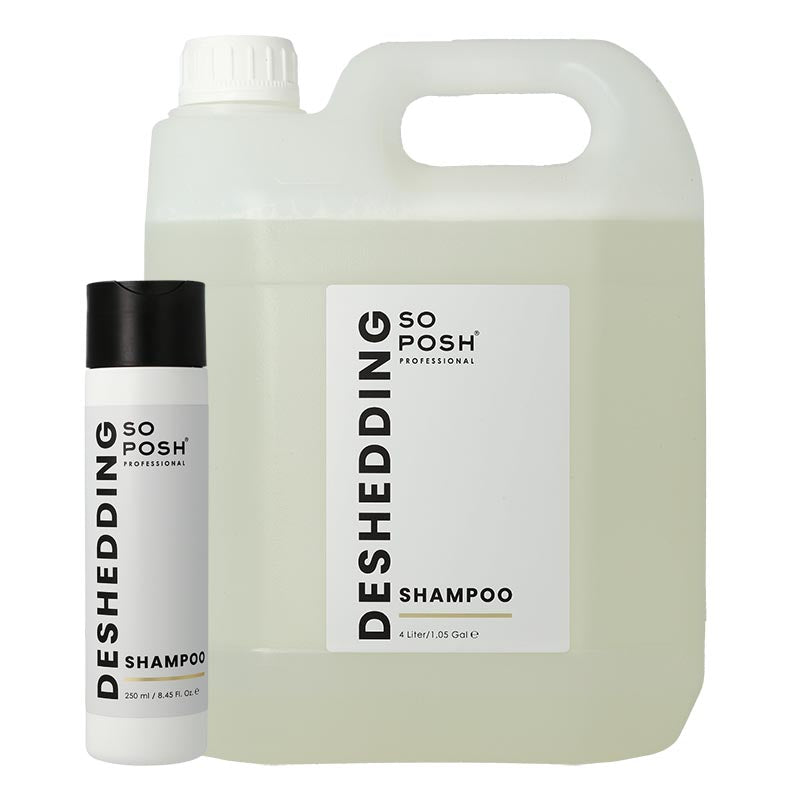 So Posh Deshedding Pet Shampoo is designed to loosen and lift dead undercoat during the bathing process as it unclogs loose coat allowing for maximum undercoat slip without the use of heavy parabens, saving time brushing and drying.