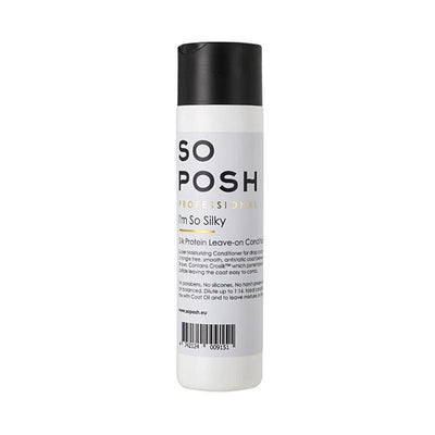 So Posh I'm So Silky Leave-in Pet Conditioner is enriched with a specialized silk protein blend to reduce tangles and maximize softness and improve texture. This no-rinse treatment, when lightly applied to damp coat, provides additional moisture, detangling, frizz control and heat protection.
