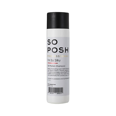 So Posh I'm So Silky Pet Shampoo is enriched with silk protein to reduce tangles and to showcase a soft, shiny and lush look. The moisturizing formula uses additional Vitamin E and Glycerin to rejuvenates hair growth while preventing hair loss. White Tea Leaves help reduce coat breakage. This formula works great with the following breeds and mixes: Yorkie, Afghan Hound, Havanese, Maltese, Cocker Spaniel, Tibetan Terrier and Doodle, Cocker and Yorkie mixes. 8.45 oz or 250 ml.