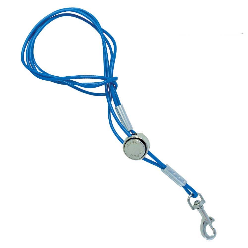 The Vinyl Trach Saver® professional pet grooming safety harness provides stabilizing support for small breed dogs and cats by looping around the front or back legs. The harness removes pressure from the neck to guards against choking, injury or trachea collapse. It also can provide comfort to pets with back issues. Blue.